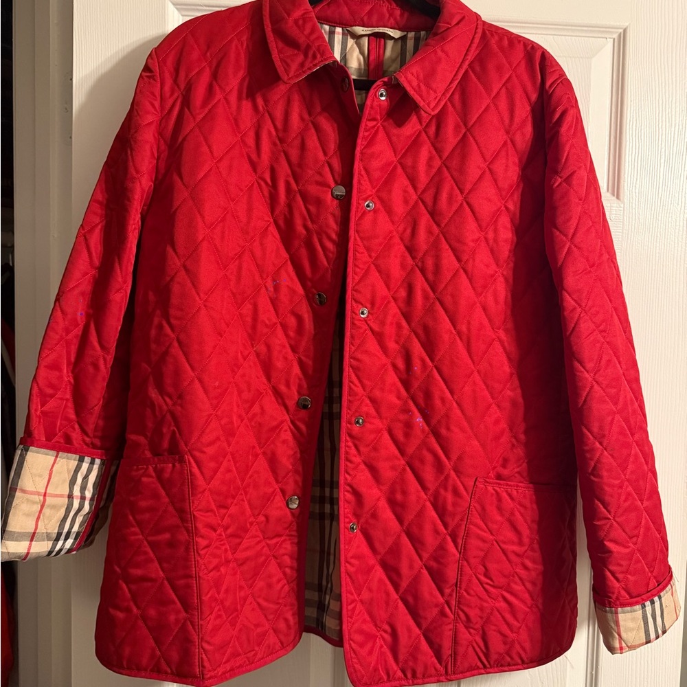 Burberry Red Quilted Jacket with Plaid Lining